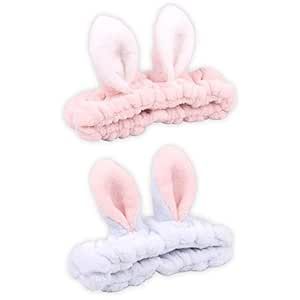 2 Pack Bunny Ears Headband,Washing Face Headbands,Makeup Headband,Bunny Headband for Washing Face,Wash Face Shower Cosmetic Headwrap,Skincare Headbands,Rabbit Ears Headband,Easter Cosplay Costume