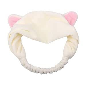 Sweet Lovely Coral Fleece Cat Ears Headband Fashion Cute Makeup Cosmetic Shower Elastic Hair Band Hairlace Headband (White)