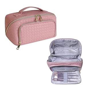 Makeup Bag - Large Capacity Travel Cosmetic Bag,Portable Hand -in Cosmetics Storage Package,Big Opening Travel Makeup Bag Storage Bag Pink