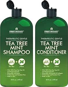 Tea Tree Mint Shampoo and Conditioner - contains Pure Tea Tree Oil & Peppermint Oil - Promotes Hair Growth, Fights Hair Loss & Dandruff, Lice & Itchy Scalp - Men & Women Sulfate Free -16 oz x 2