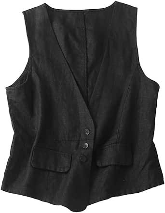 IDEALSANXUN Womens Sleeveless Cotton Linen Vest Casual Summer Vest V Neck Cardigan Jacket Waistcoat