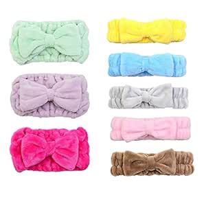 Simnice 8 Pack Microfiber Bowtie Headbands Facial Makeup Headband(Wide & Narrow) Spa Yoga Sports Shower Adjustable Elastic Cosmetic Bowknot Hair Band for Girls and Women