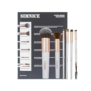 Simnice Professional Makeup Brush Set — 6Pcs Foundation Concealer Eye Shadows Makeup Brushes,Eyebrow Power Make Up Brush Kit,Travel Cosmetics Face Makeup Brushes For Women