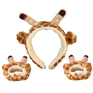 Giraffe Headband Spa Headband For Women Gilrs Makeup Headband With 2pcs Wristbands Plush Animal Ears Headband For Wash Face Make Up Shower Skincare Headband