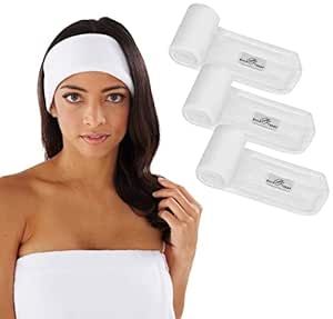 Boca Terry Makeup Headband, Women's Headband for Washing Face, Cotton Terry Cloth Skincare Headbands for Facial, Face Wash, Cosmetic and Skin Care Treatments. Adjustable Towel Headband. 3-Pack, White