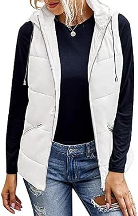 ANDLCUY Women's Lightweight Zip Up Hooded Vest Fashion Sleeveless Quilted jacket with Pockets