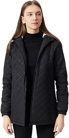 LQHHYLYX Womens Winter Outdoor Two-Pocket Fleece Hooded Long Warm Zipper Jacket