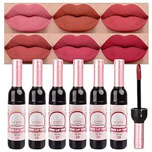 6 Colors Matte Red Wine Liquid Lipstick Pack Set,Wine Lip Tint Long Lasting 24 Hour Waterproof Velvet Nonstick Cup Lipgloss Lip Stain Pigmented Lip Makeup Gift Sets for Girls and Women Labiales