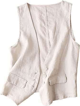 UATKIMI Womens Cotton Linen Vest Casual Loose V Neck Sleeveless Vests Jacket