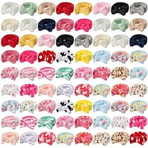74 Pieces Spa Headband Coral Fleece Women Bow Makeup Headband Cosmetic Skincare Hair Band for Washing Face Soft Facial Hair Wrap Head Band Terry Cloth Headbands for Girls Shower Party, 32 Styles