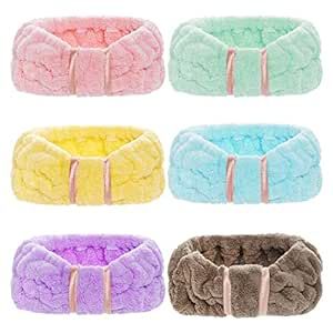 Miayon 6 Pack Spa Headbands Microfiber Headbands Facial Makeup Headbands Elastic Cosmetic Hair Bands Adjustable Head Wrap for Wash Spa Washing Face Shower Makeup Sports for Woman Girls (Pink, Blue, Yellow, Green,Purple, Coffee)