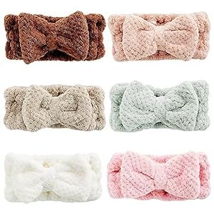 Glamlily 6 Pack of Microfiber Bowtie Headbands for Women, Skin Care, Facial Cleansing (6 Colors)