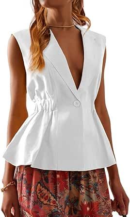 IDEALSANXUN Cotton Linen Vests for Women Fashion Dressy Casual Summer Sleeveless Blazers Lightweight Jacket Outerwear Vests