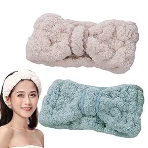 AIYAYI Spa Headbands,Soft coral fleece Makeup Headbands skincare headbands Adjustable Hair Band Cosmetic Headband for washing face, 2 Pack… (white)