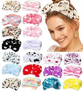 Tergy Facial Spa Headband Soft Coral Fleece Makeup Headband Bow Hair Band Head Wraps for Washing Face Elastic Head Wraps for Women Girls (20PCS)