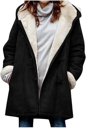 Winter Warm Sherpa Lined Coats Jackets for Women Plus Size Hooded Parka Faux Suede Long Pea Coat Outerwear