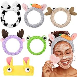 Jutom 6 Pieces Animal Themed Spa Headband Cute Makeup Headband Lovely Ears Hair Band for Washing Face Elastic Cosmetic Head Wrap for Women Girls, 6 Styles