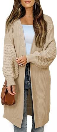 Dokotoo Women's 2023 Fashion Casual Open Front Long Sleeve Chunky Cable Knit Cardigans Sweaters Outerwear Coats