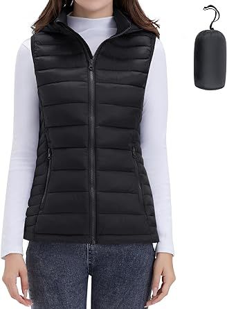 SLOWTOWN Womens Lightweight Puffer Vest Packable Warm Puffy Vest with Detachable Hood