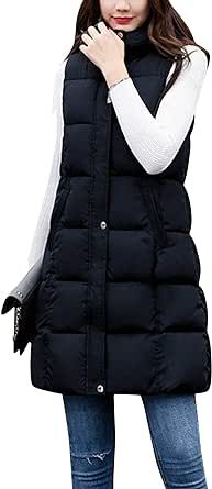 Tanming Women's Long Puffer Vest Cotton Sleeveless Puffy Jacket with Removable Hood