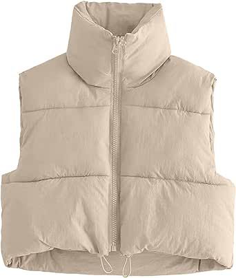 Ainangua Women's Crop Padded Vest Stand Collar Lightweight Sleeveless Puffer Zip Up Gilet Outerwear
