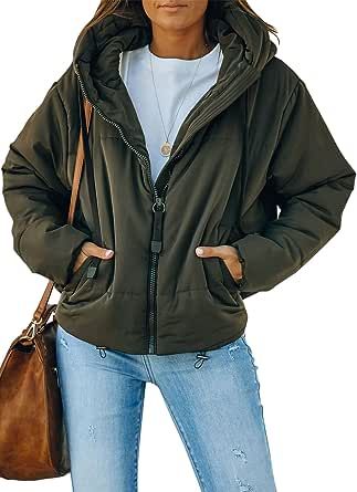 Dokotoo Womens 2023 Winter Full Zipper Hooded Puffer Jacket Short Coat with Pockets