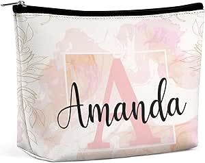DEVONWIDE Alphabet A-Z Personalized Makeup Bag 6" x 7" Floral Monogrammed Custom Name Cosmetic Bag, Letter Small Make Up Bag for Purse Women Girls Mom Initial Bridesmaid Proposal Cosmetic Pouch Gifts