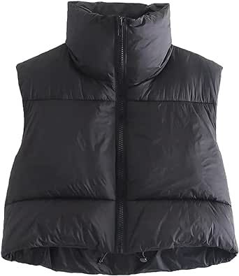 WENIVE Cropped Puffer Vest For Women Stand Collar Lightweight Sleeveless Winter Warm Outerwear Padded Gilet