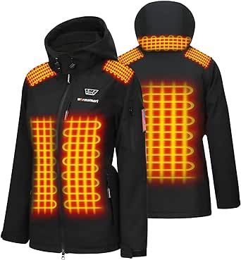 warmsmart Heated jackets for Men Women with 14400mAh Battery Pack, Heated Coats with Detachable Hood Windproof