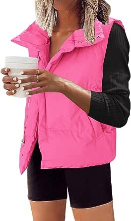 ReachMe Womens Crop Puffer Vest Lightweight Zip Up Padded Vest Jacket with Pockets Winter Gilet Outwear