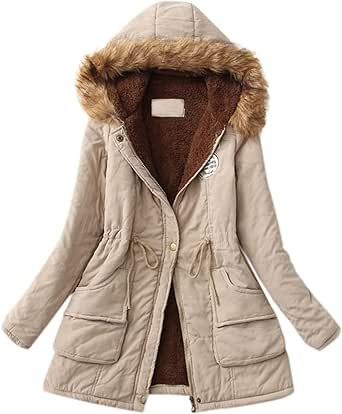 SNKSDGM Women's Fuzzy Fleece Jackets Warm Winter with Fur Hood Full Zip Teddy Faux Sherpa Snow Trench Coats Outerwear