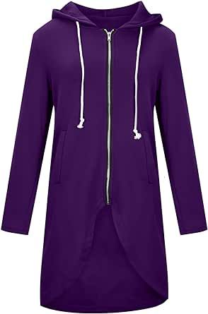 FAVIPT Zip Up Hoodies For Women Oversized Long Sleeve Drawstring Hooded Sweatshirt Fall Fashion Asymmetrical Hem Jacket