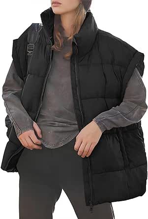 Miladusa Women's Outwear Vest - Stand Collar Lightweight Oversized Zip Bubble Puffer Vest for Women