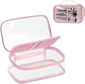 Sightor Clear Makeup Bag, Travel Toiletry Bag with Divider Makeup Brush Compartment, Hanging Makeup Storage Organizer Waterproof Double Layer Cosmetic Bag For Women Clear Pouch