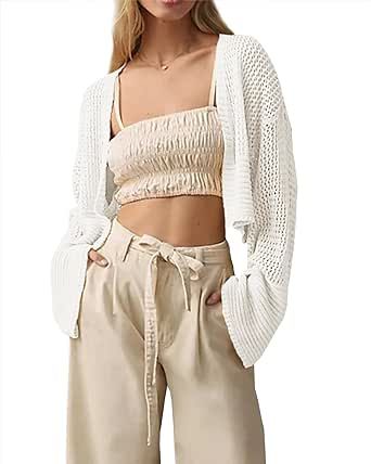 Bigeoosh Cropped Cardigan Sweaters for Women Kimonos Boho Lightweight Summer Open Front Knit Cardigan Outerwear