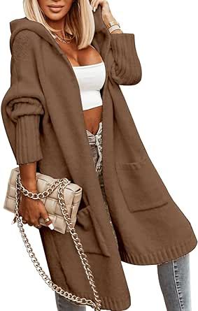 Aoysky Womens Long Cardigans Cable Knitted Open Front Oversized Hooded Outerwear Sweater Coat