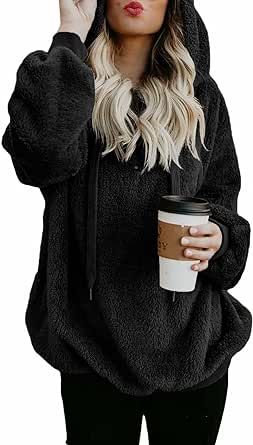 Dokotoo Womens 2023 Fashion Fuzzy Warm Casual Loose Hooded Sweatshirt Hoodies with Pockets Outerwear S-XXL