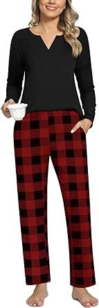 Anyally 2 Piece Womens Fall Pajama Sets, Lounge Sleepwear Ladies Pjs Sets with Pockets