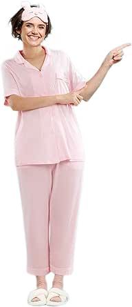 HOMBYS Women Pajama Sets, Viscose from Bamboo, Soft Cooling Short Sleeve Sleepwear, Comfy Sleep Sets Loungewear M-XXL