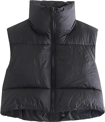 APAFES Womens Winter Cropped Puffer Vest High Stand Collar Lightweight Insulated Crop Vests Outerwear