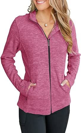 Zuoyouzi Women's Full Zip Jacket Sweatshirts Long Sleeve Slim Fit Athletic Track Running Jackets Outerwear with Pockets