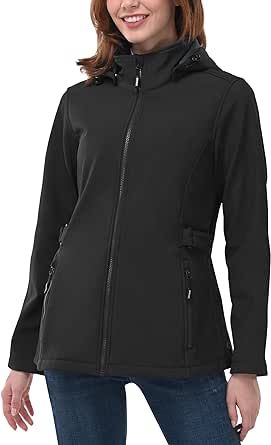 Outdoor Ventures Women's Softshell Jacket with Removable Hood, Insulated Windbreaker Waterproof Warm Fleece Lined Coat