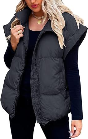 Niceyi Women's Quilted Puff Vest Short Sleeve Zipper Waistcoat Outerwear Padded Jacket Winter Coat with Pocket