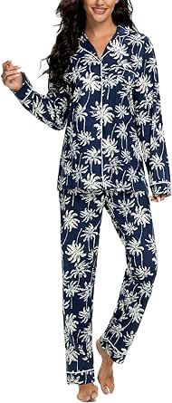 Tugege Pajamas Set Long Sleeve Sleepwear Womens Button Down Nightwear Pj Sets
