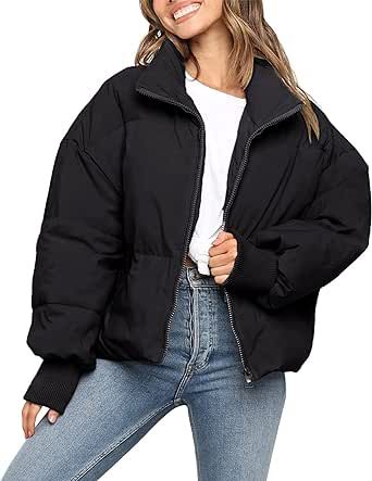 ZESICA Women's Winter Warm Long Sleeve Zip Up Drawstring Baggy Cropped Puffer Down Jacket Coat Outerwear