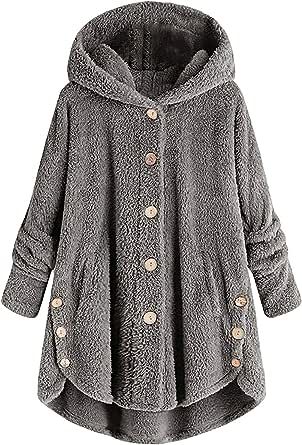 Winter Coats for Women Hooded Cardigan Fuzzy Fleece Button Down Coats Long Sleeve Irregular Hoodie Outerwear Jackets