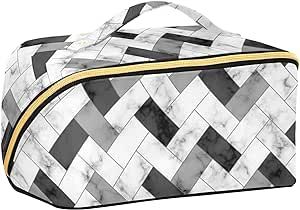 PIHNSDUA Marble Texture Large Capacity Cosmetic Bag Travel Makeup Bags with Large Opening and Handle Twill Cosmetic Organizer for Women