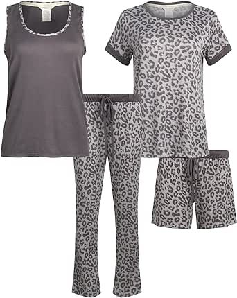 Lucky Brand Women's Pajama Set - 4 Piece Sleep Shirt, Tank Top, Pajama Pants, Lounge Shorts (S-XL)