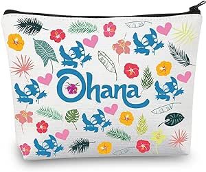 CMNIM Ohana Gifts Ohana Hibiscus Flower Makeup Bag Hawaiian Cosmetic Bag Beach Bag for Women Cartoon Lover Gift Travel Toiletry Bag (Ohana Gifts bag)