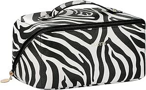 Travel Toiletry Bag – PU Leather Makeup Travel Bag – Chic Animal Print Cosmetic Bags for Women – Portable Cosmetic Travel Bag with 180-Degree Flat Opening – Toiletries Bag for Travel, Holiday
